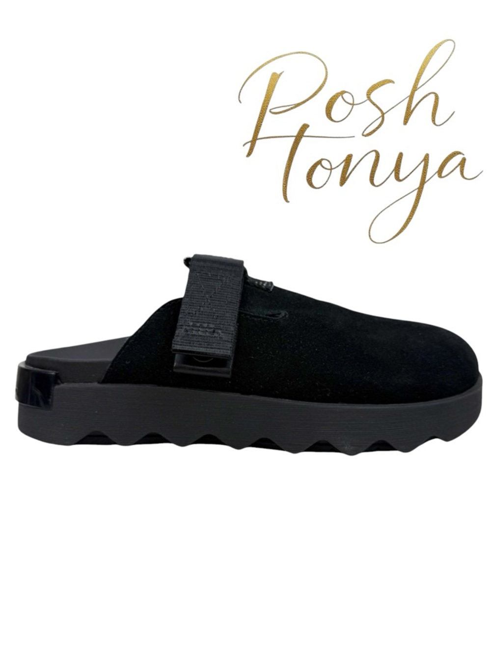 Sorel Viibe Black Suede Clog Black/Sea Salt Size 6.5  Cozy Cabincore